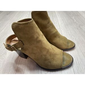 Frye Shoe Women 7.5 Leather Suede Dani Shield Sling Platform Block Heel Peep Toe